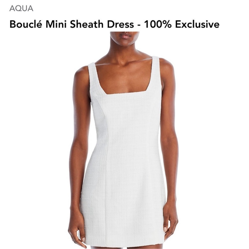 Aqua Elegant White Bouclé Mini Dress